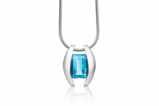 Blue Topaz and Garnet pendant in sterling silver, style P4747