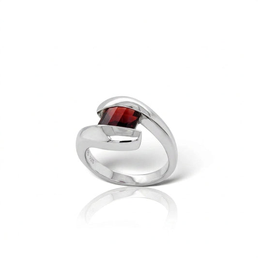 Blue Topaz and Garnet ring in sterling silver by Joryel Vera, style R4657 - view 2