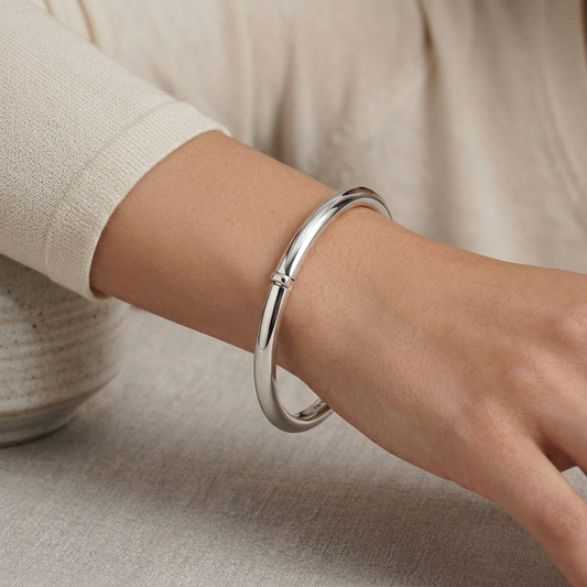 Rhodium Finish Bangle Bracelet in 925 Sterling Silver