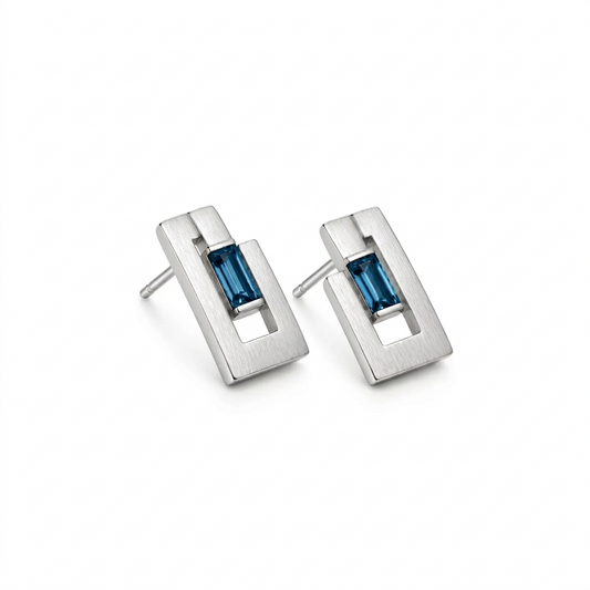 Blue Topaz and Garnet earrings in sterling silver, style E9360 - view 4