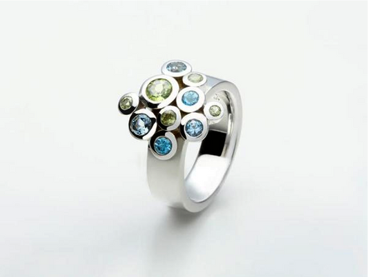Bubbles Gemstone Ring R4511 - R4511 Blue Topaz / Peridot - Ring