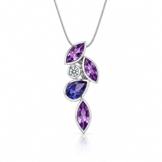 Amethyst, Iolite and White Topaz pendant in sterling silver, style P3843