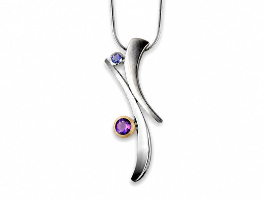Amethyst and Green Quartz pendant in sterling silver, style P6105