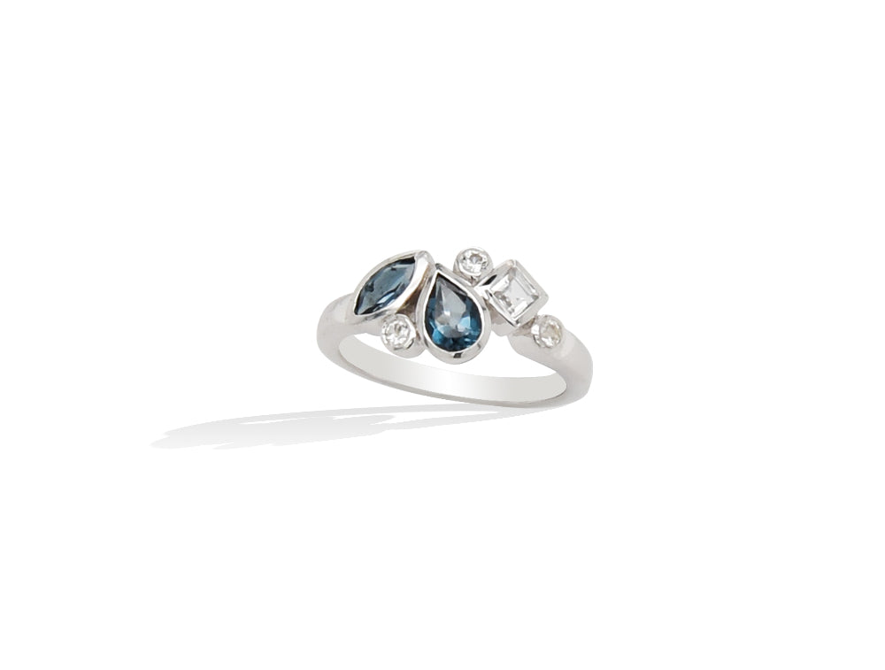 Multi Gemstone Ring R3922 - R3922 London Blue Topaz w/ White Topaz - Ring