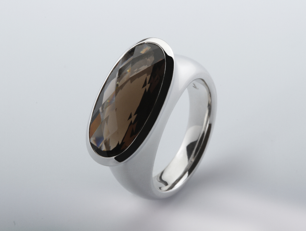 Black Onyx and Smokey Quartz ring in sterling silver, style R4732 - view 2