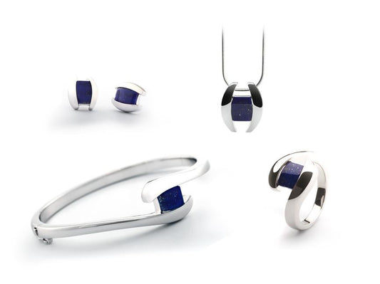 Blue Topaz and Garnet jewelry set in sterling silver - view 3