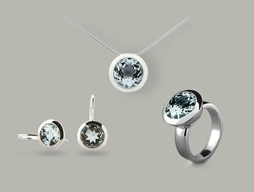 Blue Topaz and Green Quartz jewelry set in sterling silver - view 3