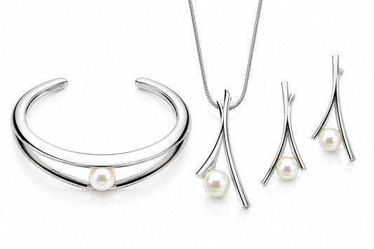 Pearl jewelry set in sterling silver - view 2
