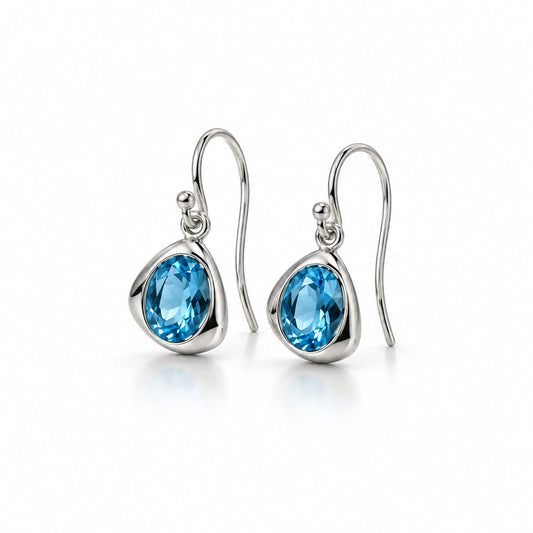 Contemporary Oval Gemstone Earrings in 925 Sterling Silver | E9864