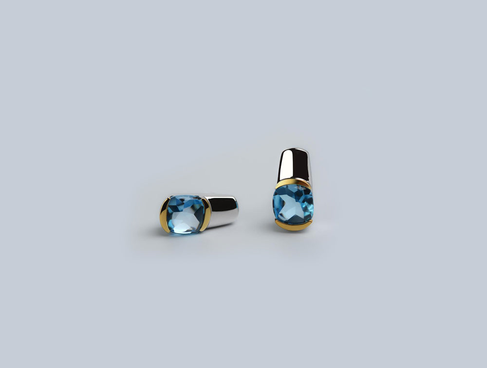 Buff Top Gemstone Earring E7776 - E7776 Blue Topaz - Earring