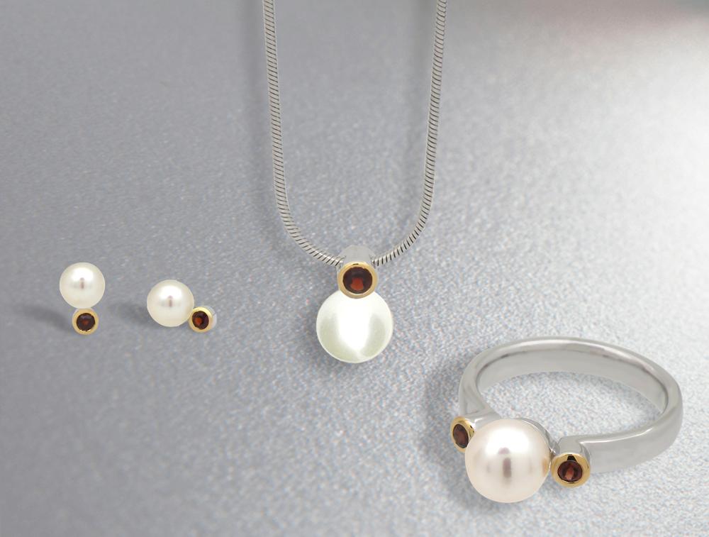 Garnet and Pearl jewelry set in sterling silver