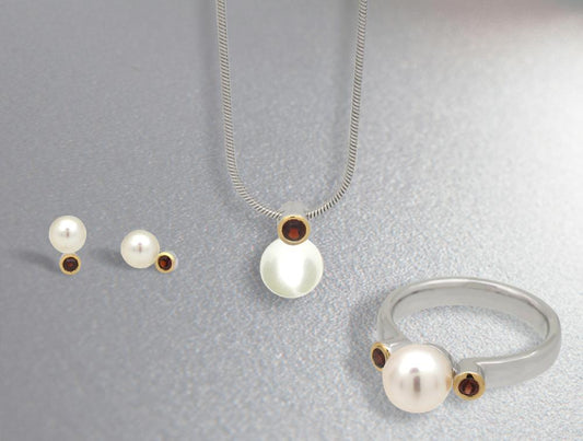 Garnet and Pearl jewelry set in sterling silver
