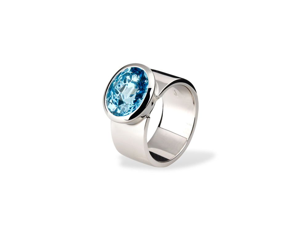 Blue Topaz and Garnet ring in sterling silver, style R3883 - view 2