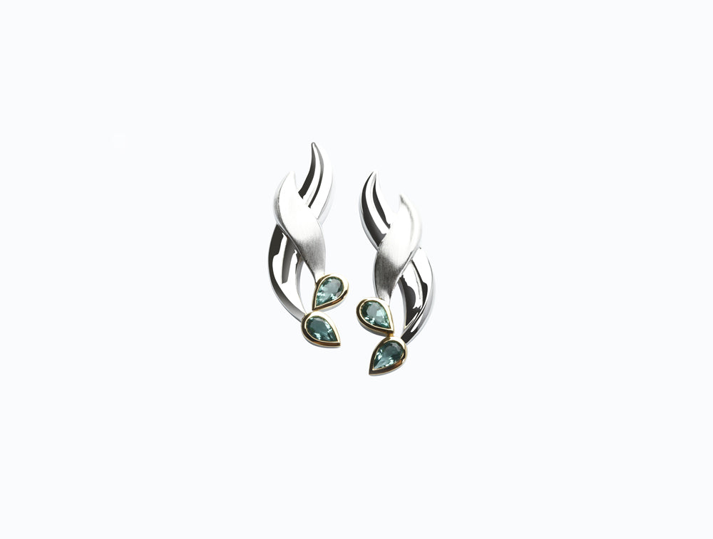 Green Quartz and Blue Topaz earrings in sterling silver, style E3109