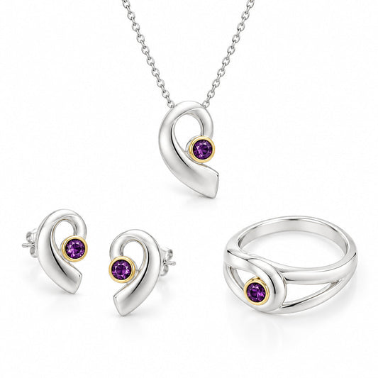 Amethyst and Blue Topaz jewelry set in sterling silver, style SET158