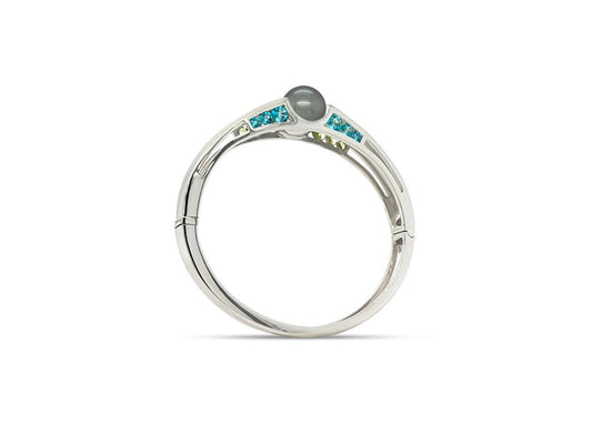 Black Tahitian Pearl and Paraiba Blue Topaz bracelet in sterling silver, style B3106 - view 3