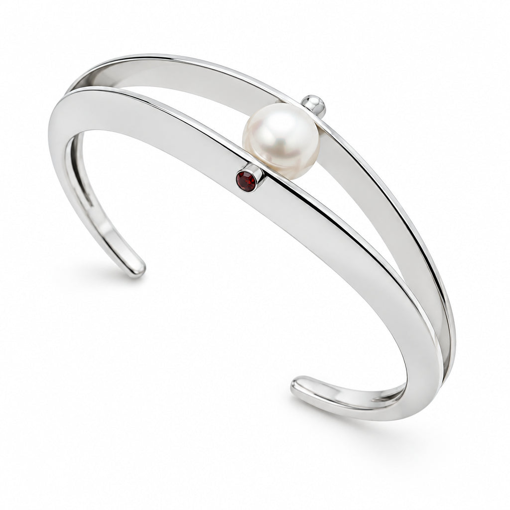 Blue Topaz and Cultured Pearl bracelet in sterling silver, style B3108 - view 2