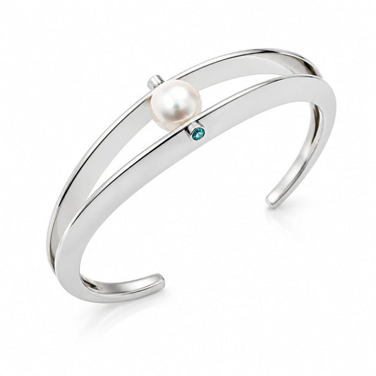Blue Topaz and Cultured Pearl bracelet in sterling silver, style B3108