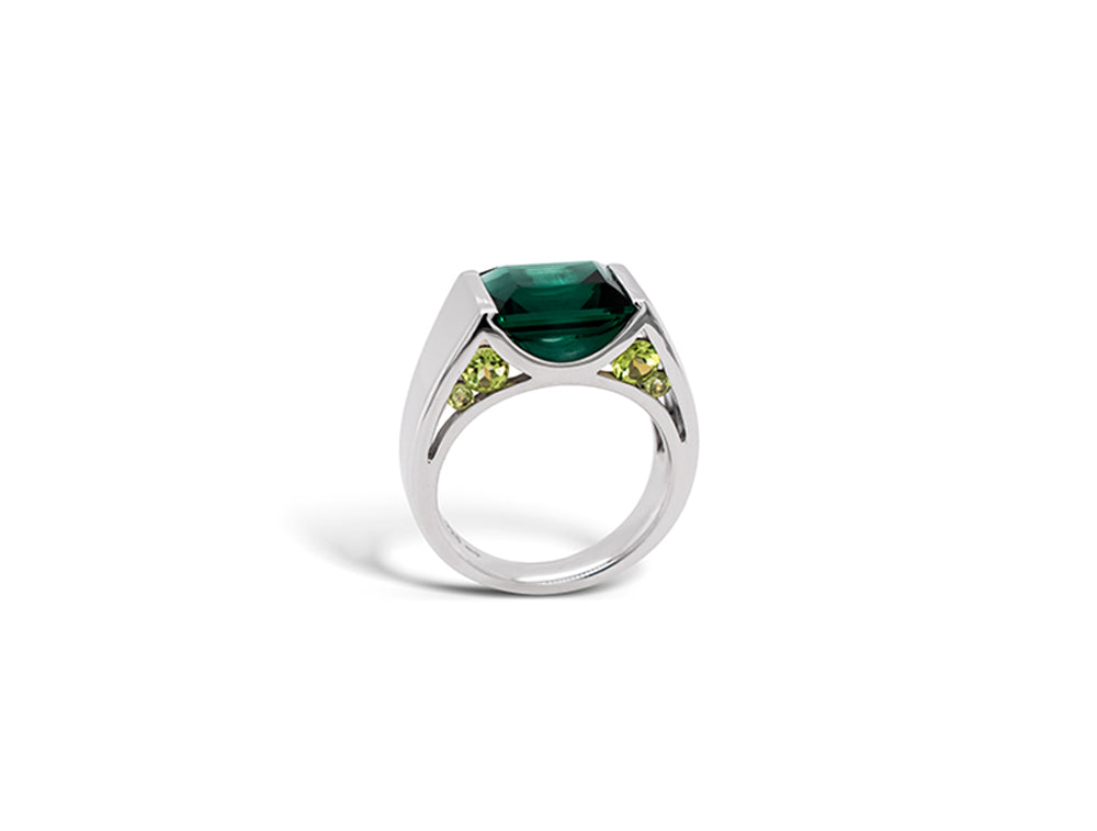 Contemporary Uni Sex Ring R5396 - R5396 Green Quartz w/ Citrine & Peridot - Ring