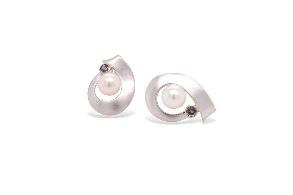 Blue Topaz and Cultured Pearl earrings in sterling silver, style E9293 - view 5