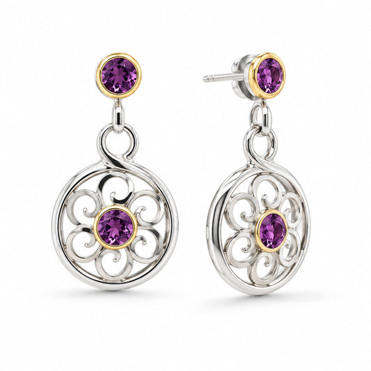 Amethyst and Blue Topaz earrings in sterling silver, style E9840