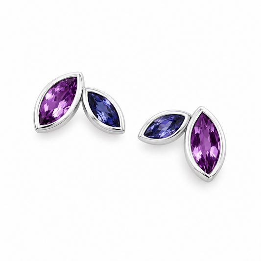 Marquise cut gemstone earrings in sterling silver, style E4211
