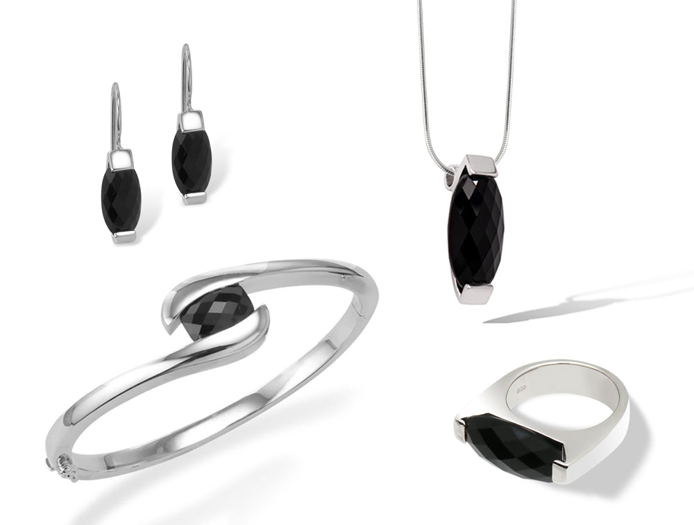 Black Onyx jewelry set in sterling silver, style SET442