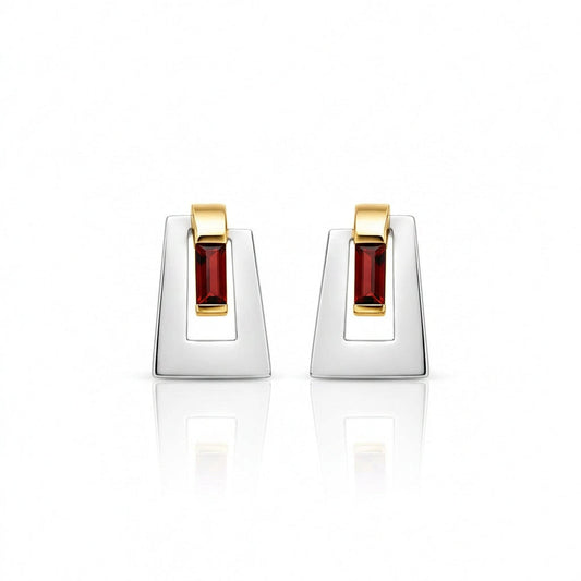 Blue Topaz and Garnet earrings in sterling silver, style E9360 - view 2