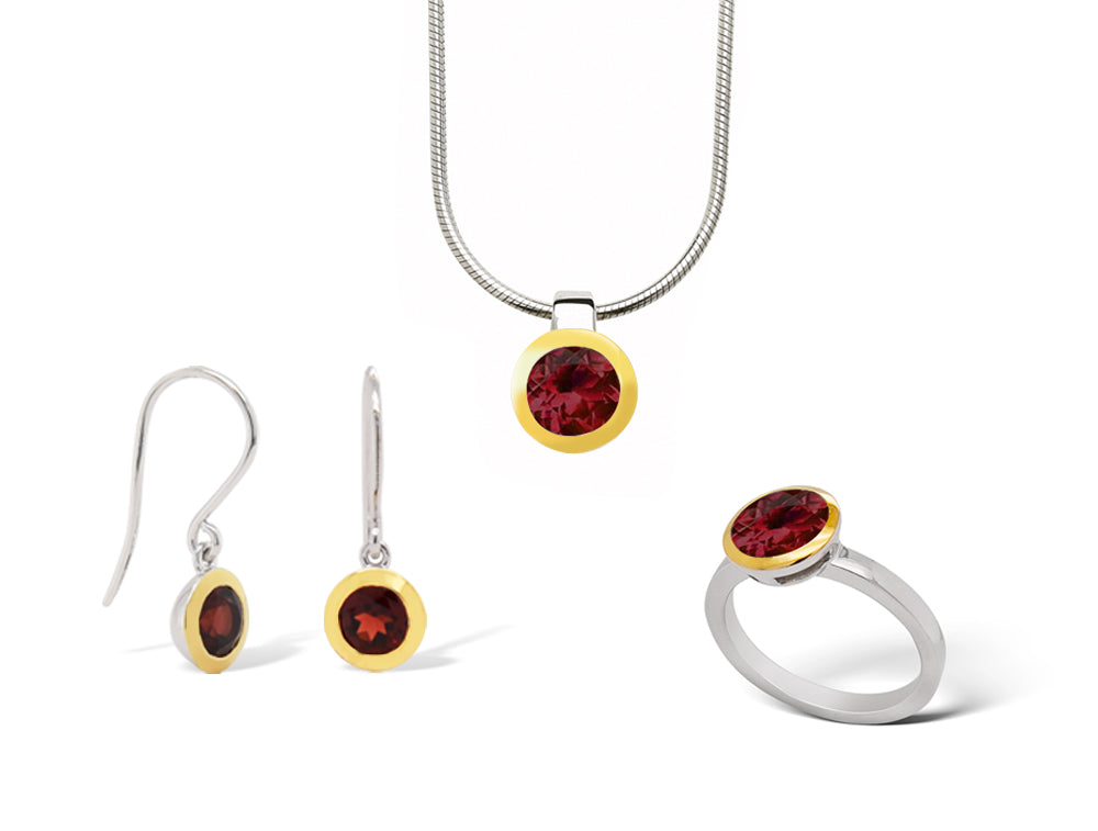 Garnet jewelry set in sterling silver by Joryel Vera, style SET068