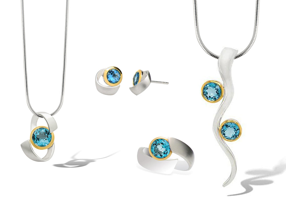 Blue Topaz jewelry set in sterling silver, style SET445