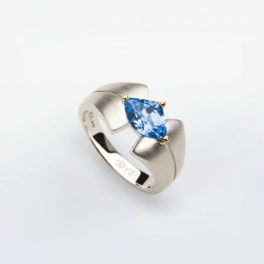 Blue Topaz and Garnet ring in sterling silver, style R6110