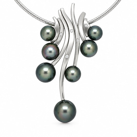 Diamond and Tahitian Pearl necklace in sterling silver, style N7157