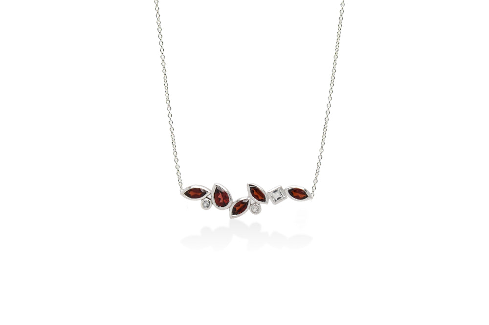 Gemstone Necklace N3448 - N3448 Garnet w/White Topaz - Necklace