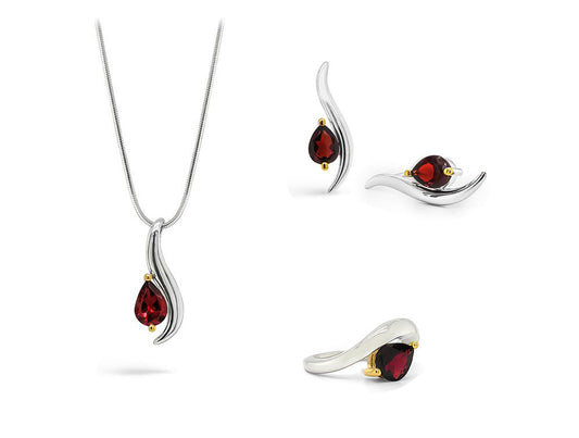 Garnet and London Blue Topaz jewelry set in sterling silver, style SET255 - view 3
