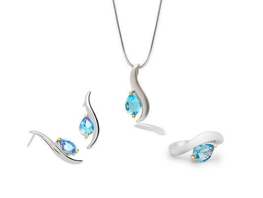 Garnet and London Blue Topaz jewelry set in sterling silver, style SET255