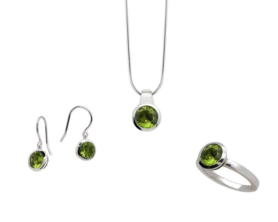 Peridot jewelry set in sterling silver