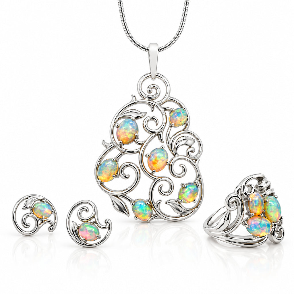 Opal jewelry set in sterling silver, style SET194