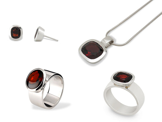 Garnet and Smokey Quartz jewelry set in sterling silver, style SET577