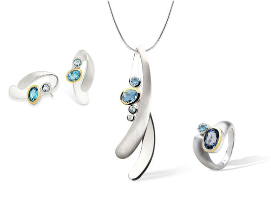 Sky Blue Topaz and Blue Topaz jewelry set in sterling silver, style SET417