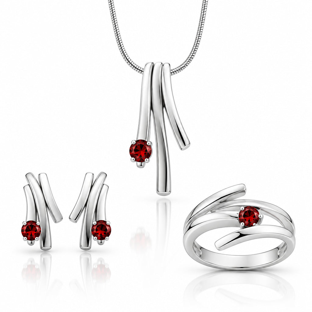 Garnet jewelry set in sterling silver by Joryel Vera, style SET551