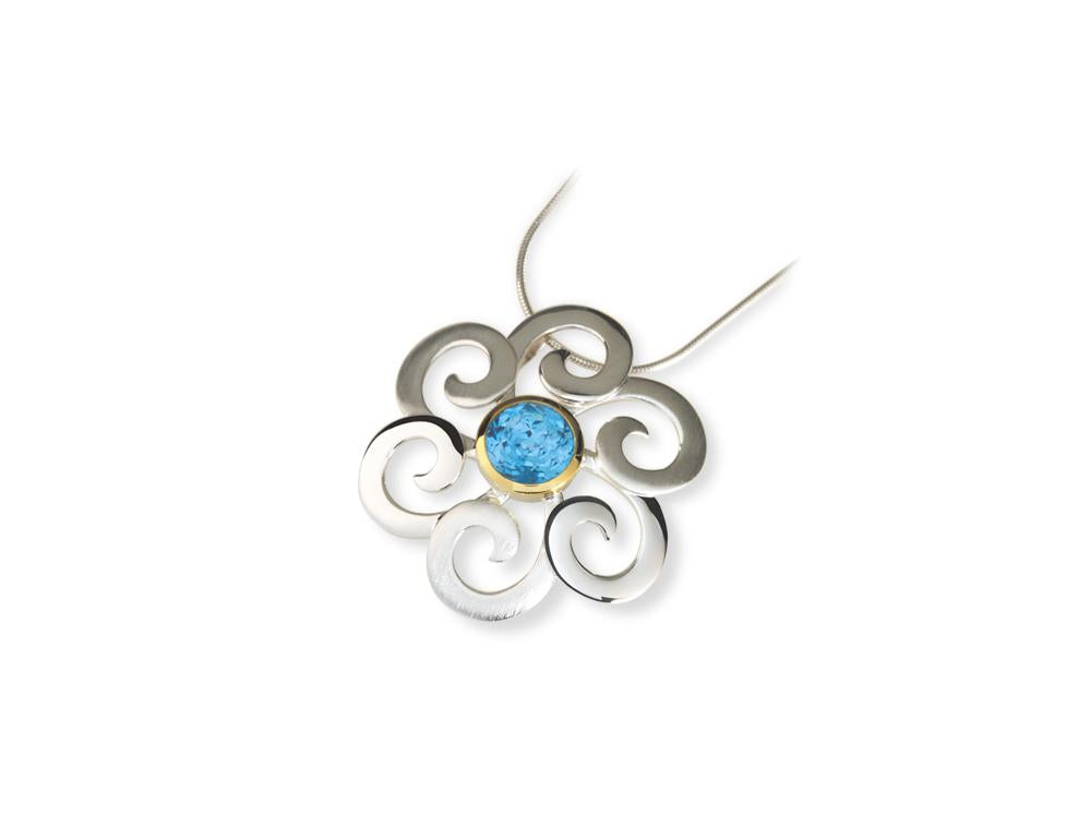 Contemporary Floral Spiral Gemstone Pendant P6494 - P6494 Blue Topaz - Pendant