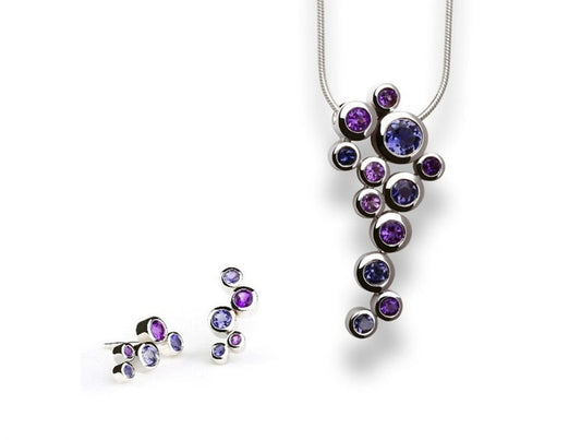 Amethyst and Iolite jewelry set in sterling silver, style SET165