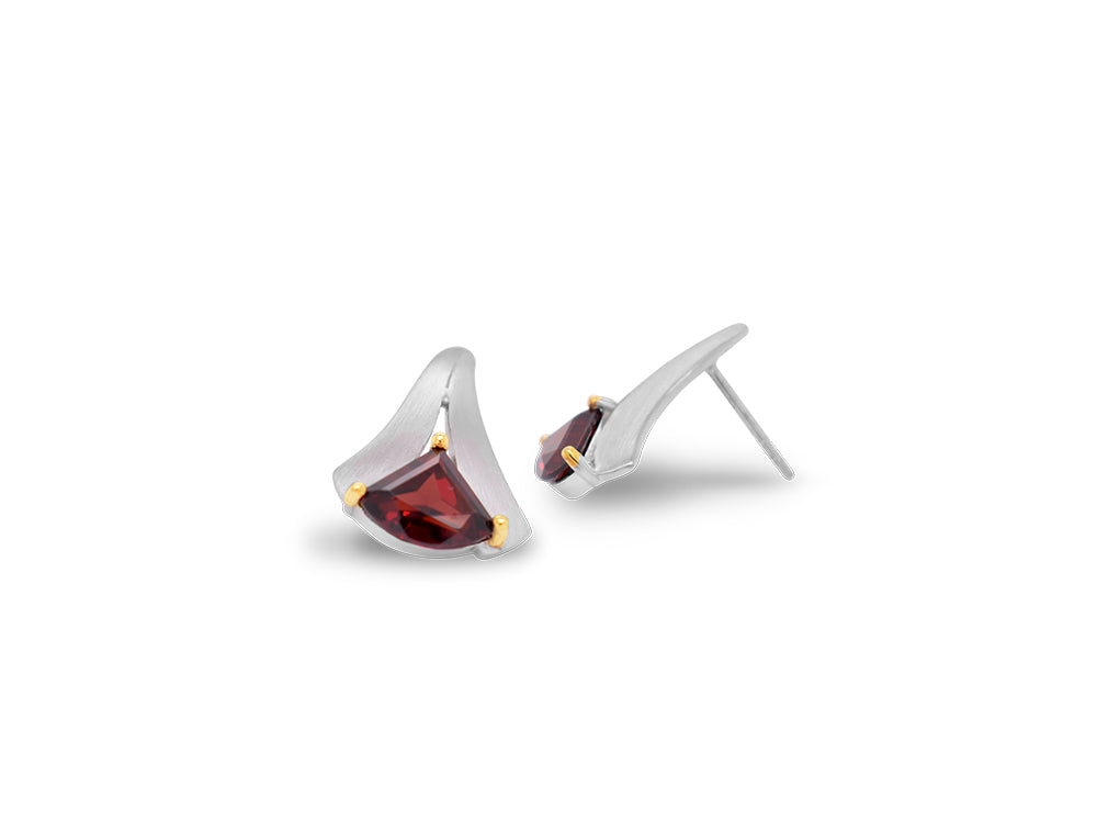 Blue Topaz and Garnet earrings in sterling silver, style E7826 - view 2
