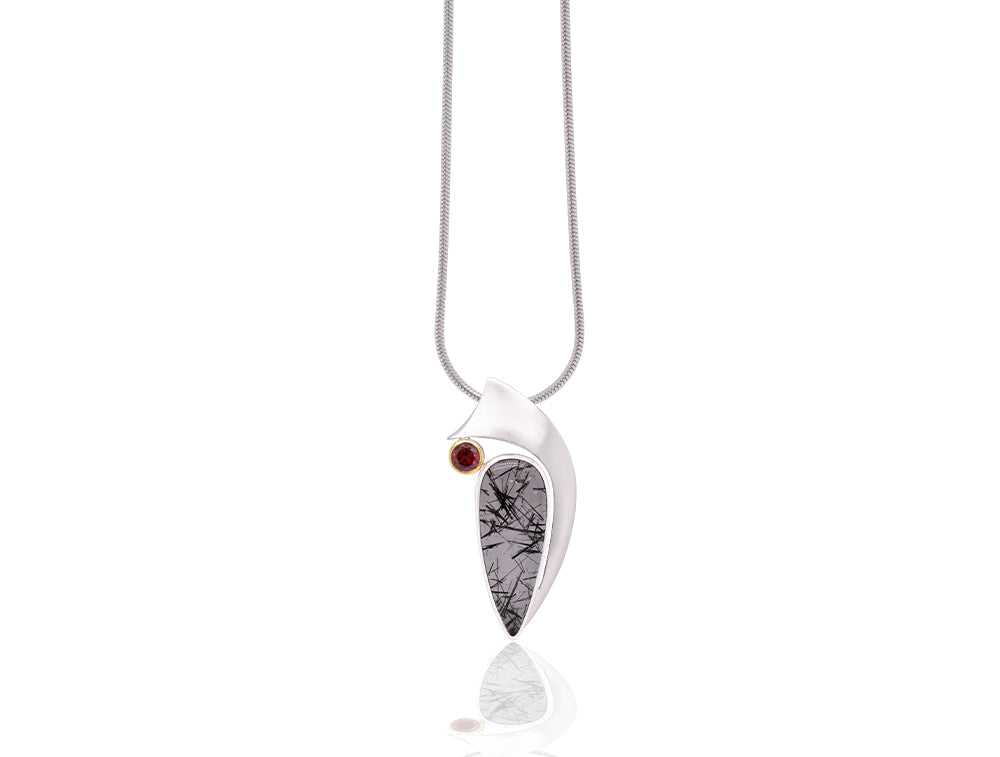 Black Tourmalated Quartz Pendant in 925 Sterling Silver | P7360