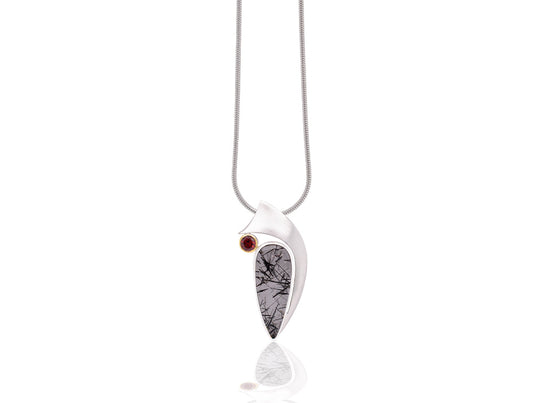 Black Tourmalated Quartz Pendant in 925 Sterling Silver | P7360