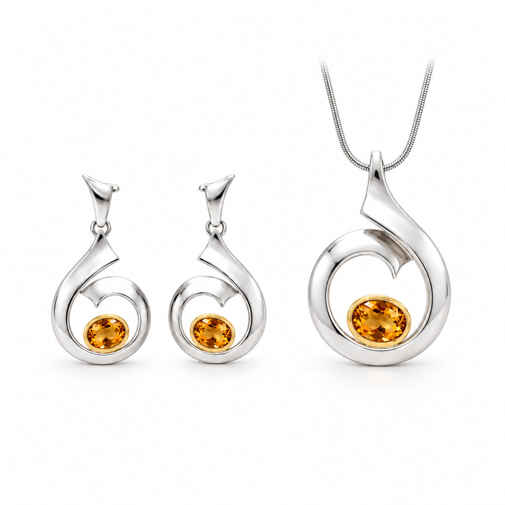 Citrine jewelry set in sterling silver, style SET595