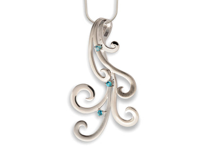 Blue Topaz and White Topaz pendant in sterling silver, style P6492