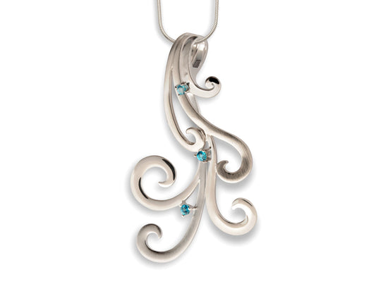 Blue Topaz and White Topaz pendant in sterling silver, style P6492