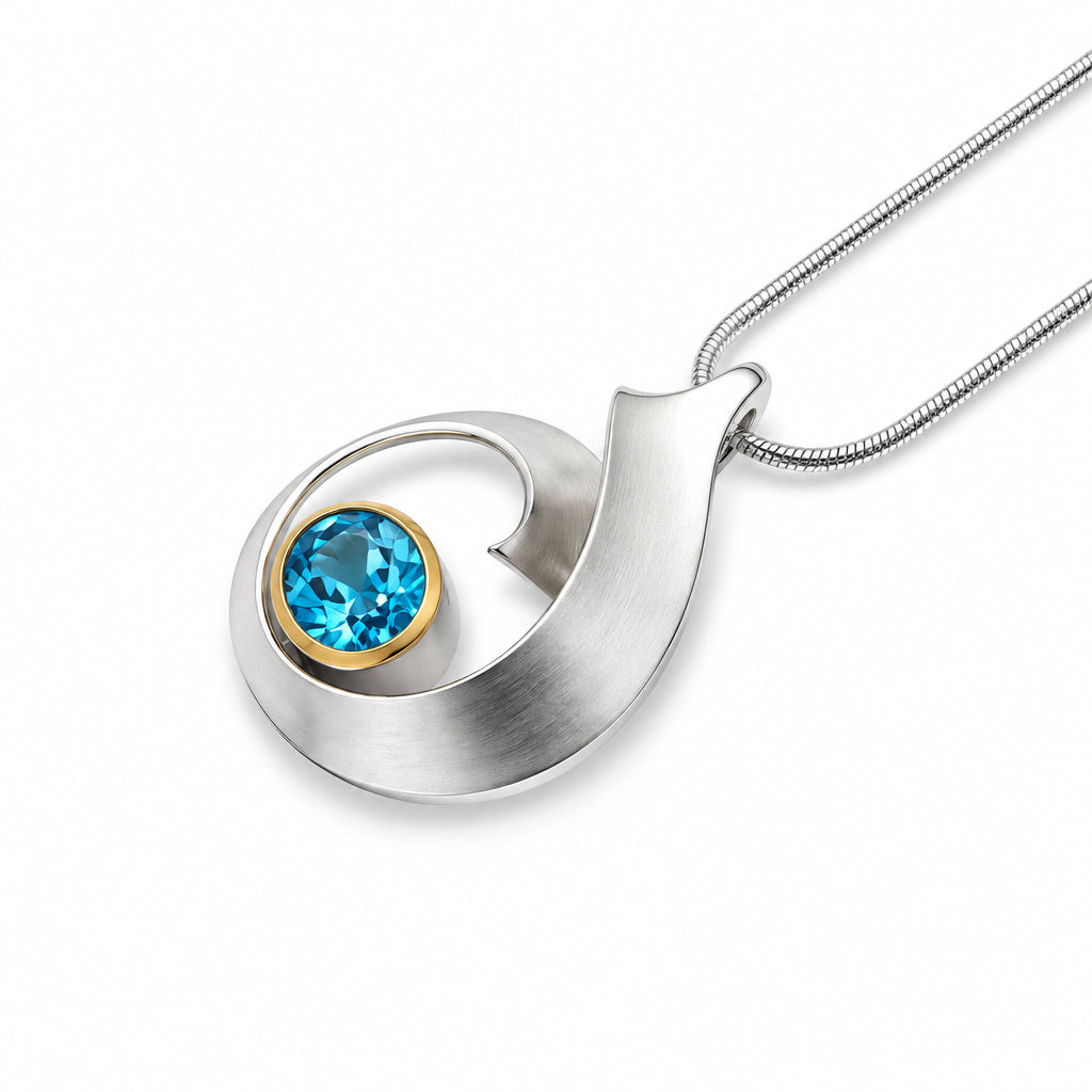 Blue Topaz and Citrine pendant in sterling silver, style P6908 - view 3