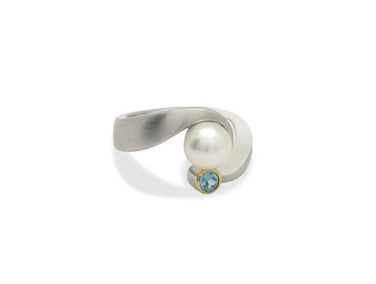 Pearl & Gemstone Ring R6982 - R6982 Pearl w/Blue Topaz - Ring